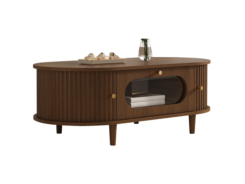  Table basse avec 1 tiroir et 2 portes coulissantes, rangement, pour salon, en mdf, couleur noyer 100 × 50 × 36 cm  - Conforama A