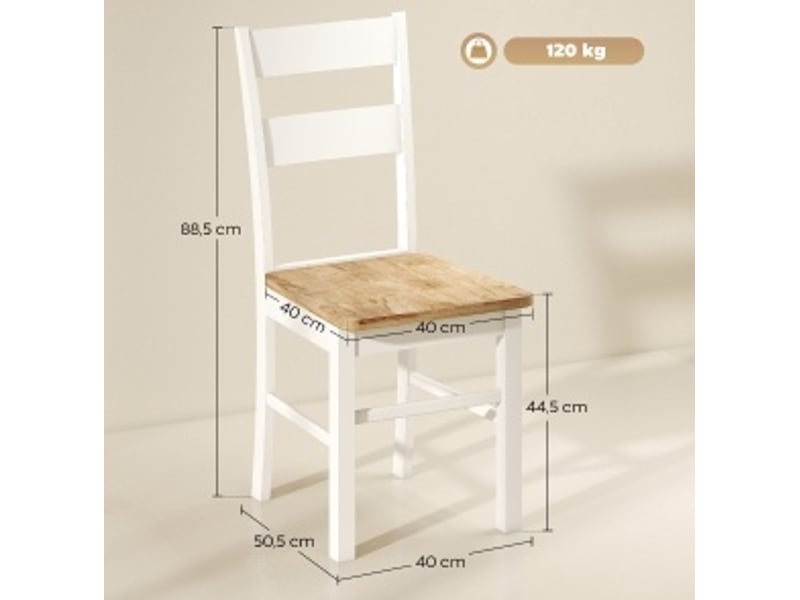  Lot de 2 chaises de cuisine 40x50,5x88,5 cm dossier à barreaux arrondi, bois blanc et chêne clair  - Conforama C