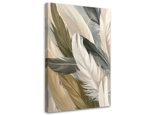 Tableau moderne, plumes d'oiseaux beiges et vert olive 40x60