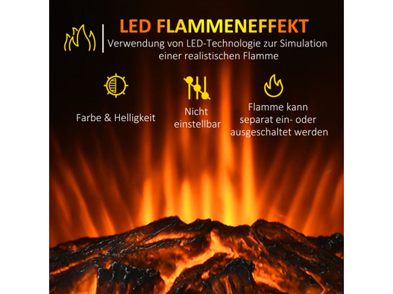 Cheminée électrique led 10002000 w, effet flammes, 2 niveaux de chauffe, 44,5x32x74 cm - Conforama E