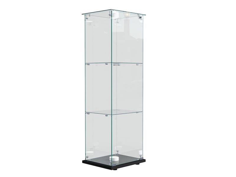  Vitrine en verre 123.3x39.8x35cm - vitrine 1 porte 3 niveaux avec lampe tactile et base noire - meuble de présentation - noir  - Conforama A