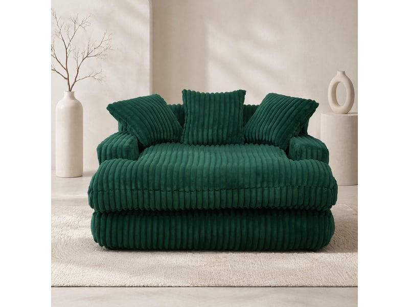  Canapé droit convertible 1 place en velours côtelé vert émeraude, 3 coussins, idéal pour se détendre  - Conforama B