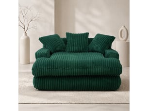 Canapé droit convertible 1 place en velours côtelé vert émeraude, 3 coussins, idéal pour se détendre