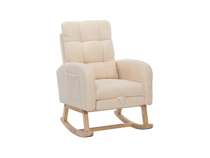  Fauteuil à bascule modenvie bouclette beige avec repose-jambes et poche latérale 132 x 50 x 99 cm  - Conforama A