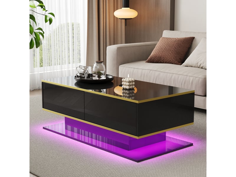 Table basse, 100x50x40 cm, 3 tiroirs, led d'ambiance, ports usb, design moderne et fonctionnel pour salon - Conforama D