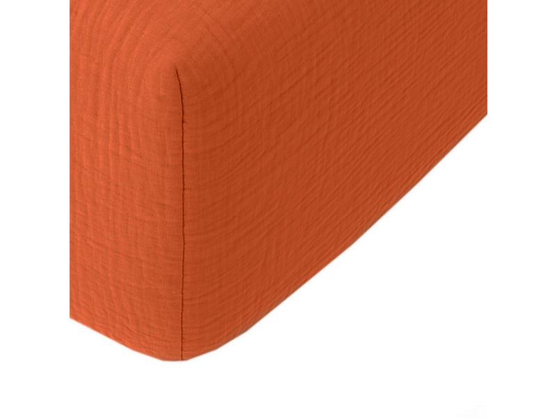  Drap housse 180x200 cm gaze de coton lavé safran minéral PD23576 - Conforama B