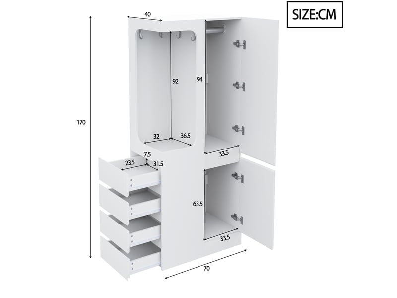  Armoire 1 porte 4 tiroirs avec penderie ouverte 70 x 40 x 170 cm LDB00432AAK - Conforama C