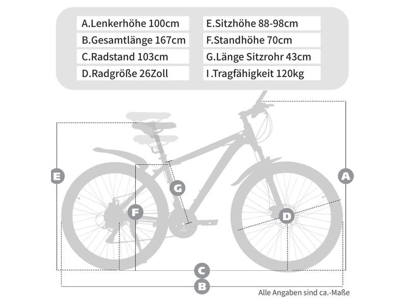  Vtt semi-rigide 26 pouces 167x100 cm – bleu – 21 vitesses, freins à disque et fourche suspendue  - Conforama C