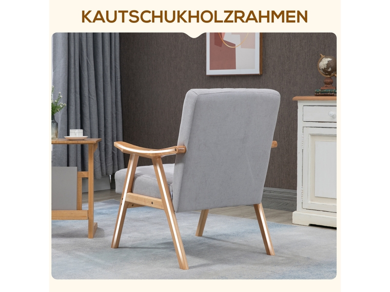  Fauteuil relax avec accoudoirs, dossier rembourré et ressorts en s, en polyester gris clair, 68 × 74 × 82 cm  - Conforama E