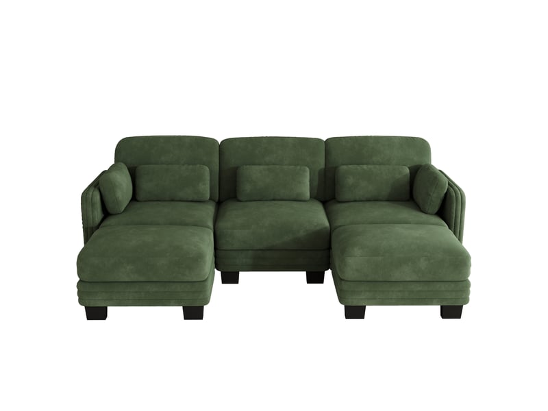  Canapé d'angle modulable panoramique en u 3 places 253x143x88 cm en chenille vert  - Conforama E