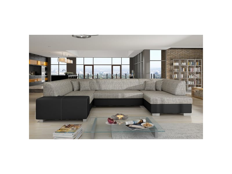  Canapé panoramique en u gris &amp; noir convertible 6 places havane avec coffre  - Conforama B