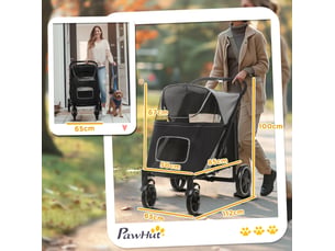 Poussette pour  pliable 112x65x100 cm – grise – filets, freins, suspensions et sangles de sécurité