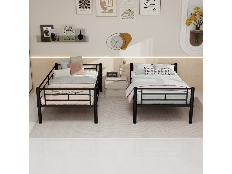  Lit superposé en métal 90 x 190 cm convertible en 2 lits simples, noir  - Conforama D