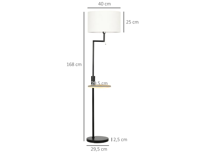  Stehleuchte mit usb-anschluss und ablage, 40 w standlampe creme, ø40 x 168 cm, stahl  - Conforama C