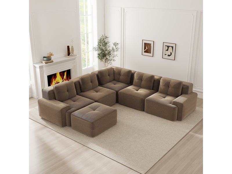 Grand canapé panoramique modulable velours côtelé marron – 295 x 295 x 69 cm Fay Lum - Conforama W