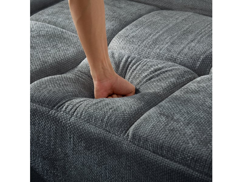  Canapé d'angle 263 x 132,5 cm bleu en chenille, 4 places avec poche latérale intégrée et assise à ressorts  - Conforama E