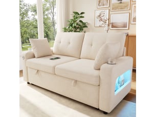Canapé droit convertible <strong>WISHDOR</strong> <strong></strong> 2 places Polyester beige avec coffre de rangement