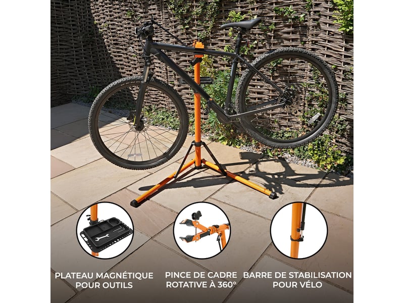 T-mech support réparation vélo réglable, pince rotative 360°, charge 80 kg, plateau magnétique, tige de support, aluminium poudré, pliable, vtt route 217794 - Conforama D