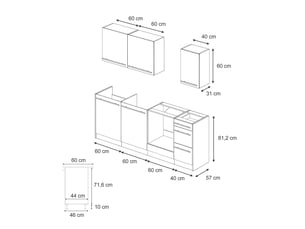 Vicco cuisine, blanc campagneanthracite, 220cm sans plan de travail