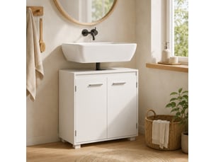 Meuble sous vasque à découpe en u avec 2 portes et étagère réglable pour salle de bain en mdf blanc 60 × 30 × 60 cm