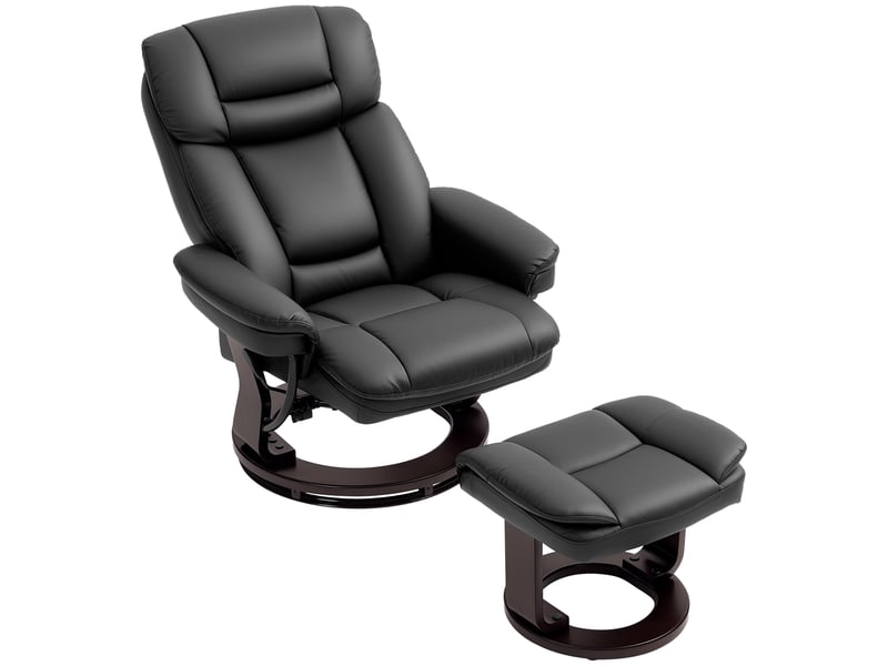  Fauteuil inclinable avec repose-pieds, fauteuil réglable, revêtement en similicuir, fauteuil rembourré avec dossier rabattable, noir  - Conforama B