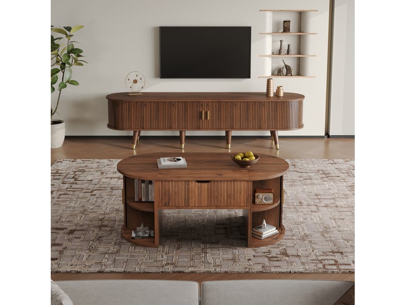  Ensemble meuble tv et table basse modenvie relevable noyer mdf 175 x 38 x 44,7 cm  - Conforama B