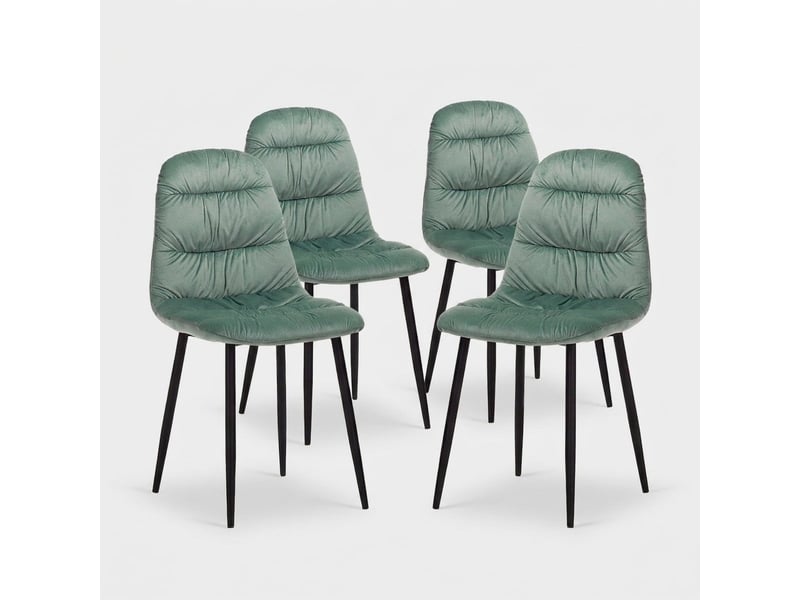  Lot de 4 chaises capitonnées en velours avec pieds métalliques marta - vert foncé  - Conforama A