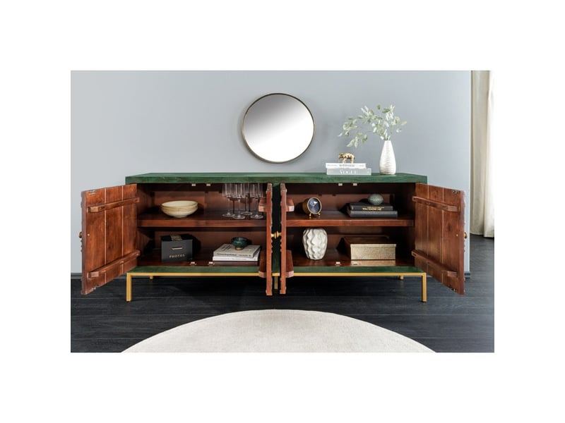 Buffet 175 cm 4 portes bois massif vert et doré – collection tanjore - Conforama C