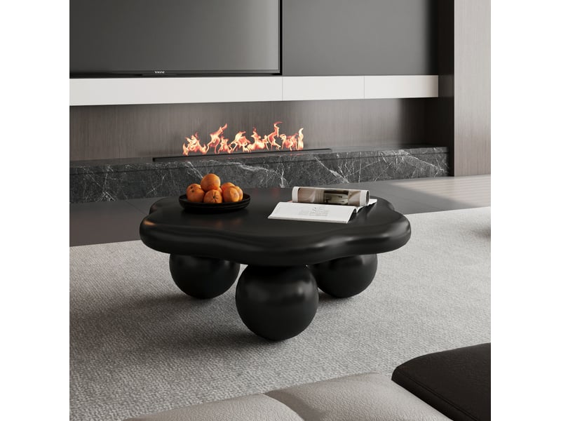  Table basse 79x79x31 cm, noir mat, en mdf, forme nuage, épuré  - Conforama E