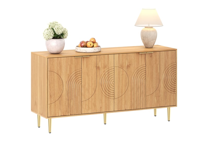  Buffet bas ulevr 4 portes avec rangement 140 x 40 x 72 cm en mdf naturel, étagères réglables et pieds métalliques dorés  - Conforama A