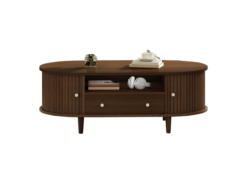 Table basse ovale 100x50x36 cm, table d'appoint, 50 kg, tiroir et porte, en mdf, table de salon à 4 pieds, noyer  - Conforama A