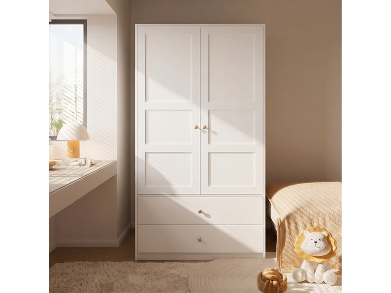 Armoire modenvie 2 portes 2 tiroirs penderie 100 x 48 x 180 cm blanche mdf - Conforama D