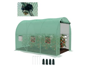 Serre de jardin tunnel 6 m² avec système d'arrosage intégré, 3l x 2l m 6 fenêtres porte enroulable vert