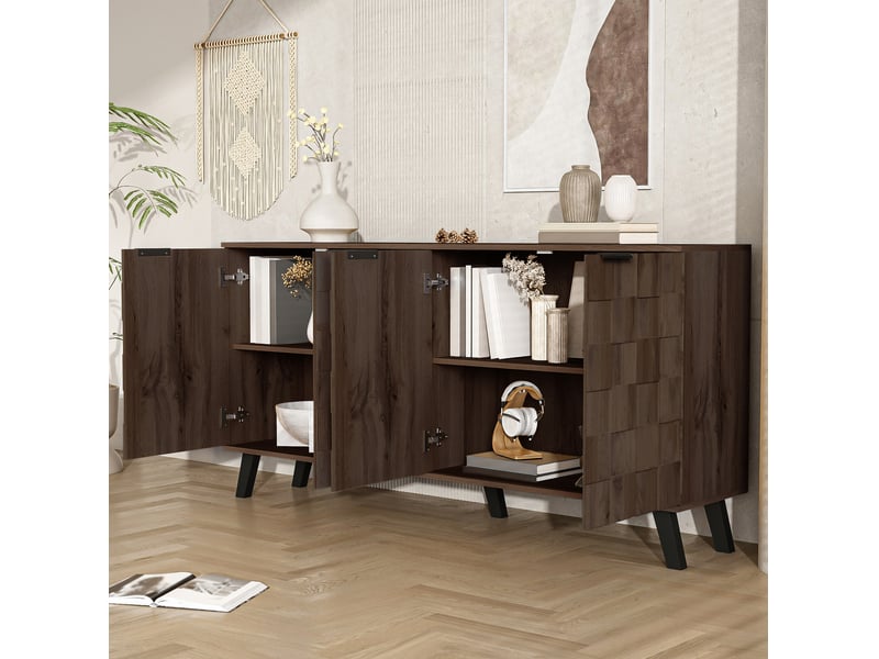 Buffet bas moderne 4 portes décor bois foncé – 160,5 x 35,5 x 78 cm - Conforama E