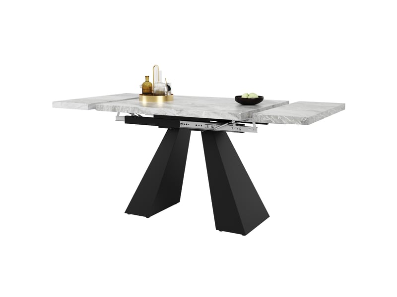 Table à manger extensible noir et gris, rangement, effet marbre, design moderne, confort, solide - mdf et métal - 159x74x77cm - Conforama A