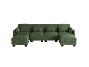 Canapé modulaire en u 4 places 330x143x88 cm, 2 poufs, assise large profonde, design ergonomique chenille vert