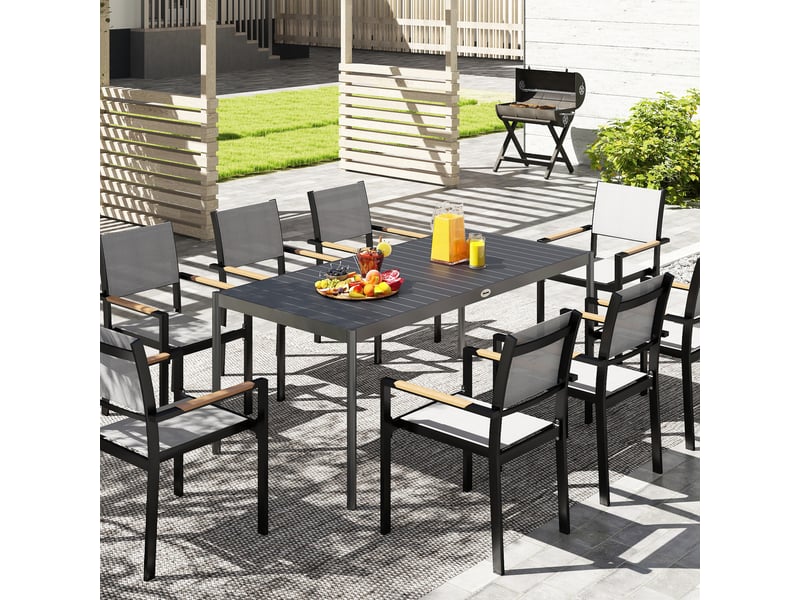  Table de jardin rectangulaire, table à manger extérieure acier gris foncé 186x90x74cm  - Conforama D