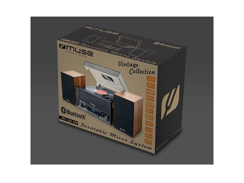  Platine vinyle muse mt-120 mb avec système cd, bluetooth, usb, stéréo 3 vitesses 33-45-78 tours  - Conforama D