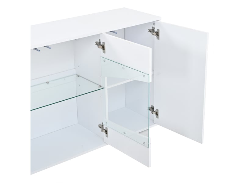  Buffet 160 cm 4 portes blanc brillant avec led et vitrine  - Conforama R