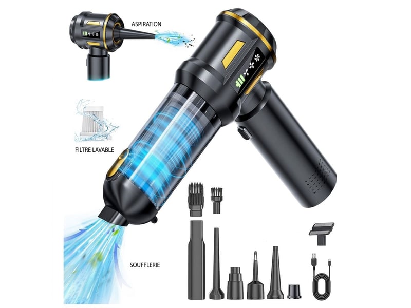 Mini aspirateur et souffleur sans fil 2 en 1 puissant 16000pa – dépoussiéreur électrique moteur brushless avec écran led et batterie rechargeable usb-c pour voiture et pc – noir  - Conforama A