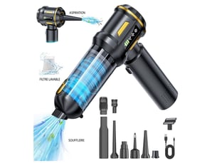 Mini aspirateur et souffleur sans fil 2 en 1 puissant 16000pa – dépoussiéreur électrique moteur brushless avec écran led et batterie rechargeable usb-c pour voiture et pc – noir