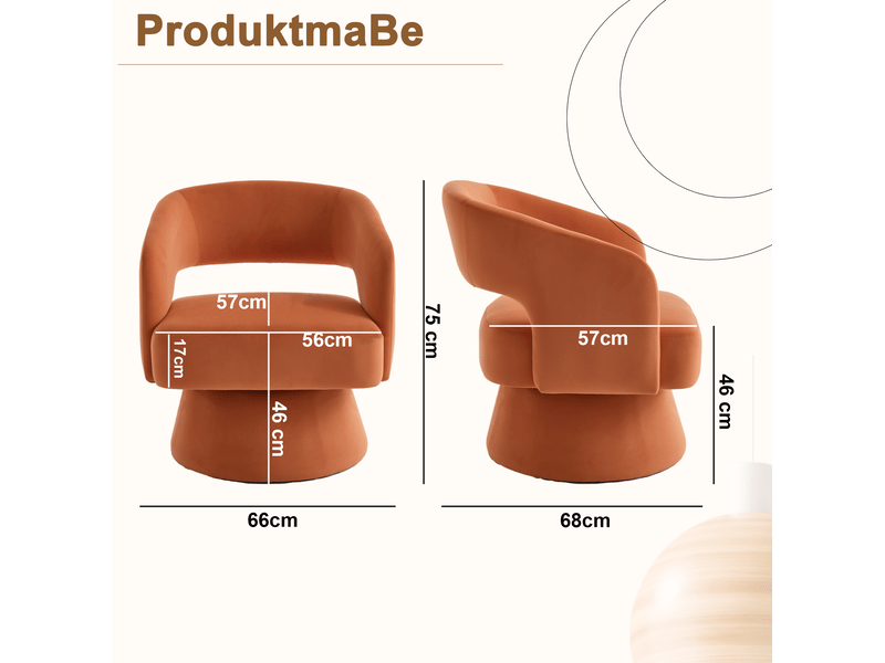  Fauteuil pivotant design en tissu orange, 1 place, assise confortable pour salon, chambre ou bureau  - Conforama C