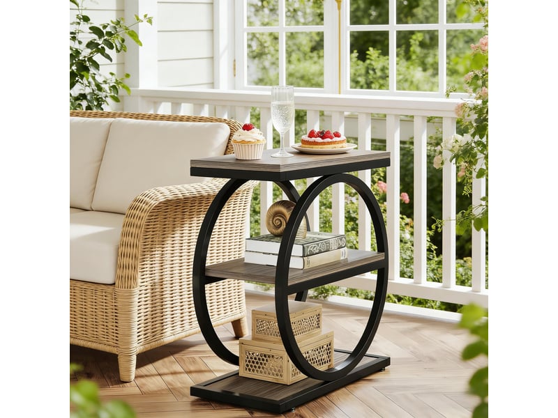 Table d'appoint à 3 niveaux en mdf et métal noir et gris 60x30x65 cm - Conforama B