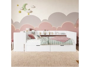 Lit avec rangement 90x200 cm <strong>ZOVIRA</strong>  <strong></strong> coloris blanc