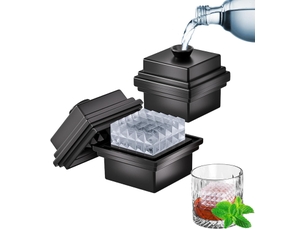 Lot de 2 grands bacs à glaçons carrés en silicone avec couvercle entonnoir - 7 cm - démoulage facile - en forme de losange à fusion lente