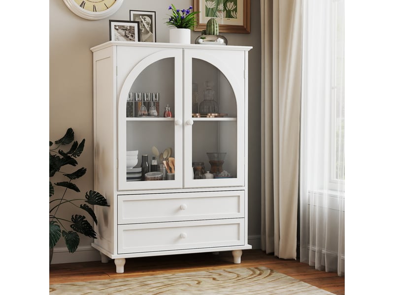 Buffet de rangement 2 portes vitrées et 2 tiroirs 71x38x106,5 cm blanc - Conforama R