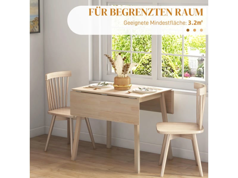 Table à manger pliante, table de cuisine pour 2 à 4 personnes en bois, 110 x 86 x 75 cm, idéale pour les petits espaces, couleur naturelle - Conforama R