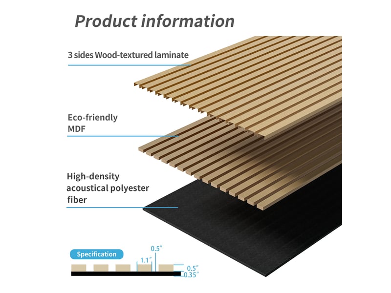  Lot de 4 panneaux acoustiques muraux à lattes, effet chêne blanc, mdf et polyester IKSETERA TRADING LTD - Conforama D