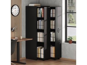 Bibliothèque extensible sur roulettes, étagère de rangement 4 niveaux en mdf noir, réversible gauche droite, 20 kg par niveau.
