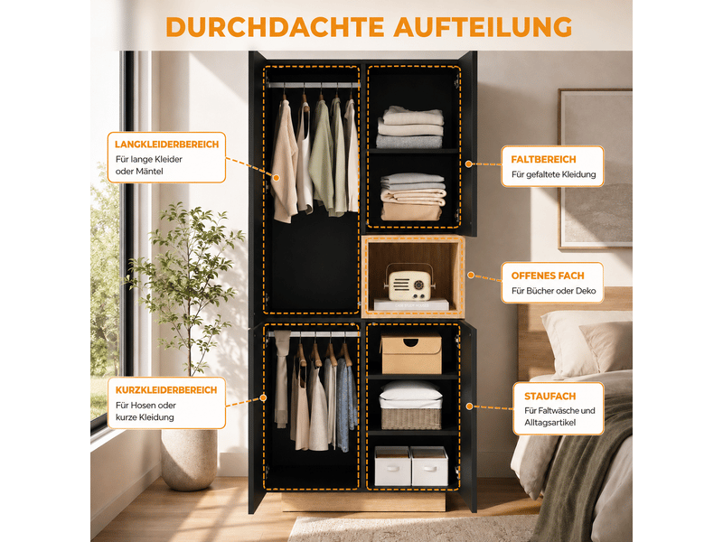  Armoire penderie 90x45x200 cm tringles penderie mdf meuble de rangement organisation gain de place moderne noir OPULERANE TRADING LTD - Conforama E